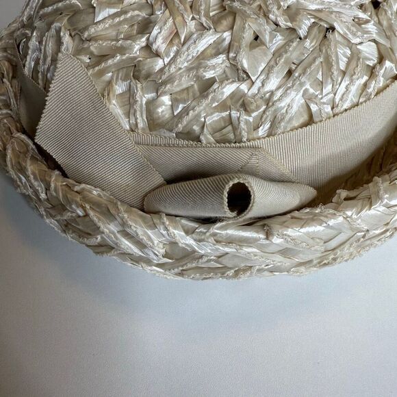 Vintage Mr. Martin Cream Raffia Pillbox Hat With Grosgrain Ribbon main image 5